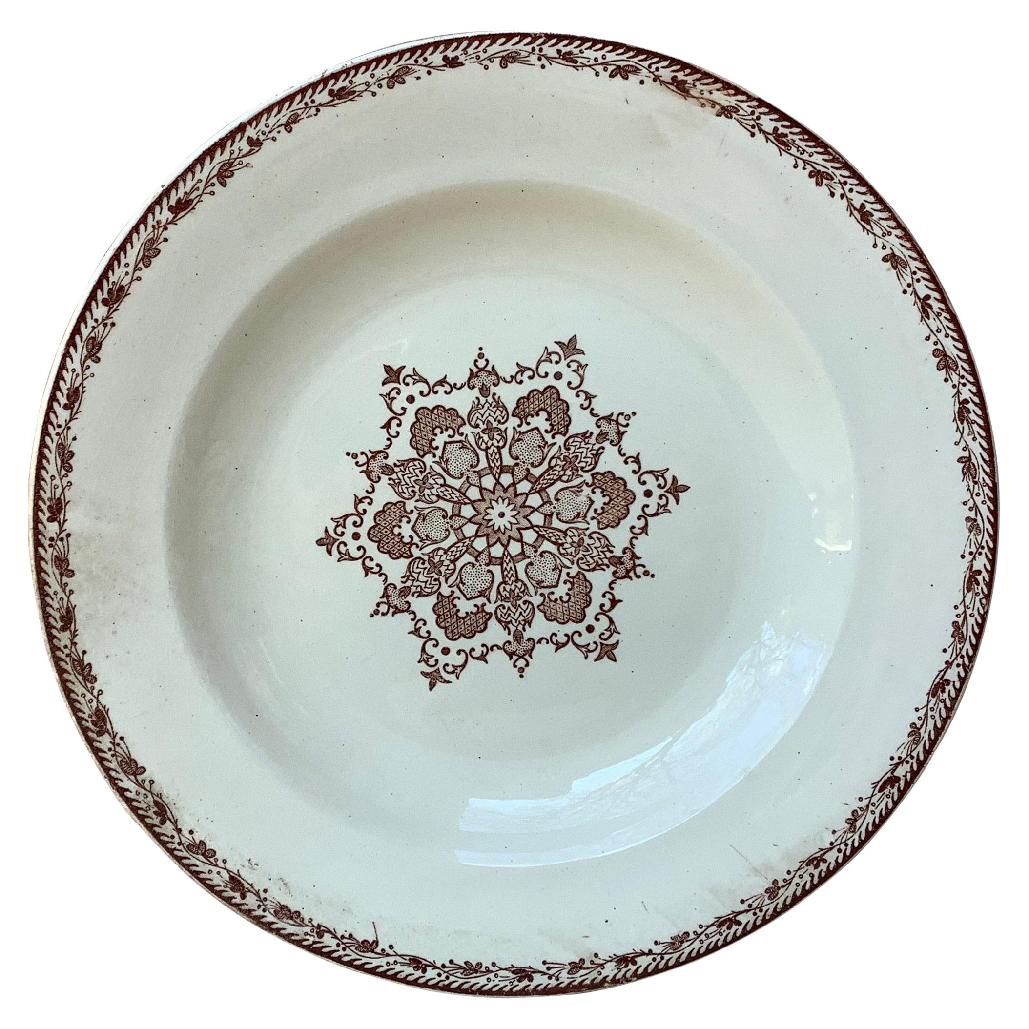French Faience Snowflakes Soup Plate Salins, circa 1890 For Sale
