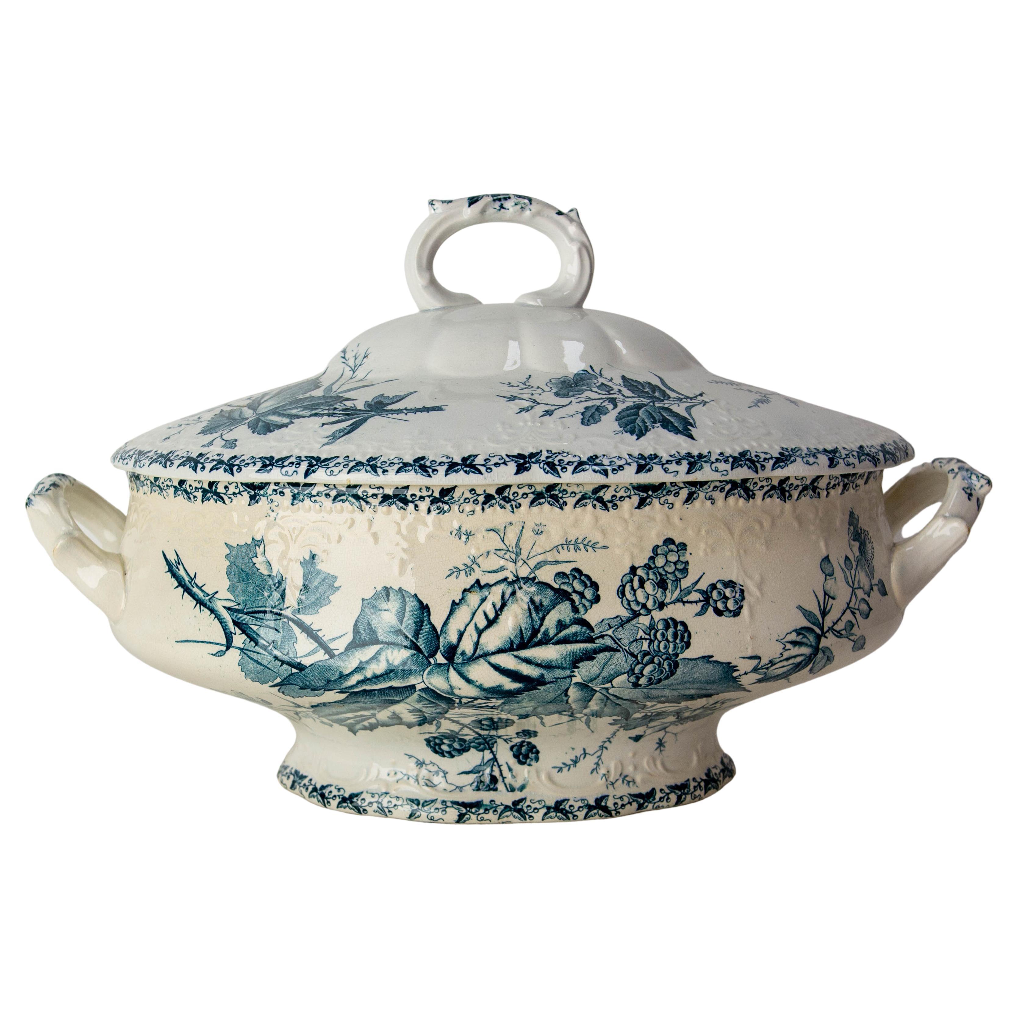 French Faience Soup Tureen with Floral Decoration, circa 1900 For Sale