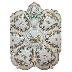 French Faience Swan Oyster Plate Saint Clement, circa 1890