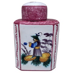 French Faience Tea Canister Chinoiserie Emile Tessier Malicorne Circa 1930