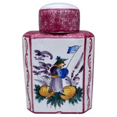 French Faience Tea Canister Chinoiserie Emile Tessier Malicorne Circa 1930