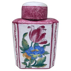 French Faience Tea Canister Flowers Emile Tessier Malicorne Circa 1930