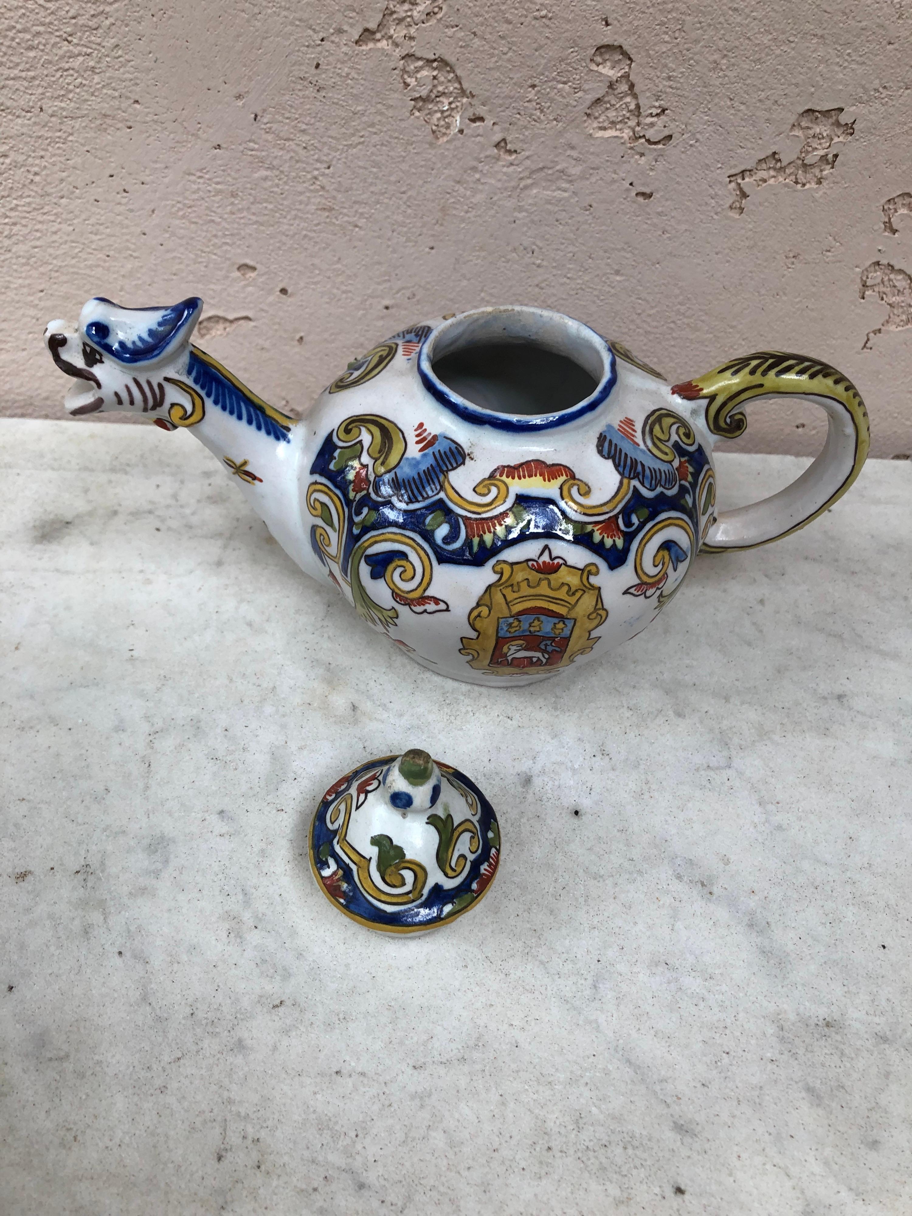 Rustic French Faience Teapot Desvres, Circa 1900 For Sale