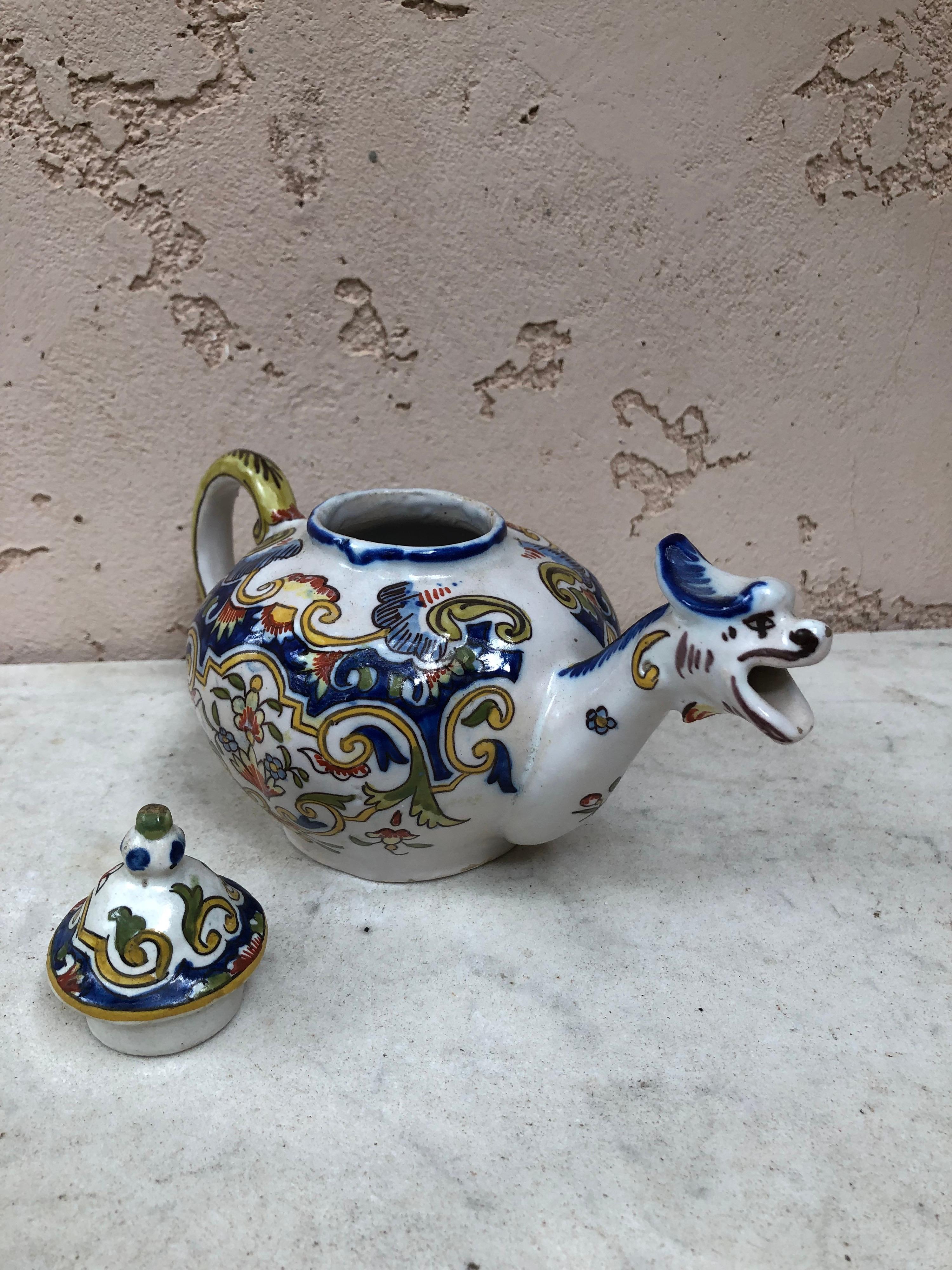 Early 20th Century French Faience Teapot Desvres, Circa 1900 For Sale
