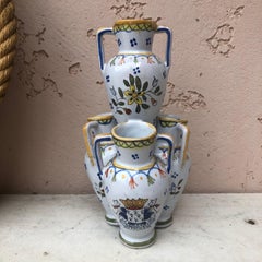 French Faience Triple Vase, circa 1900
