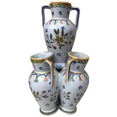 French Faience Triple Vase, circa 1900