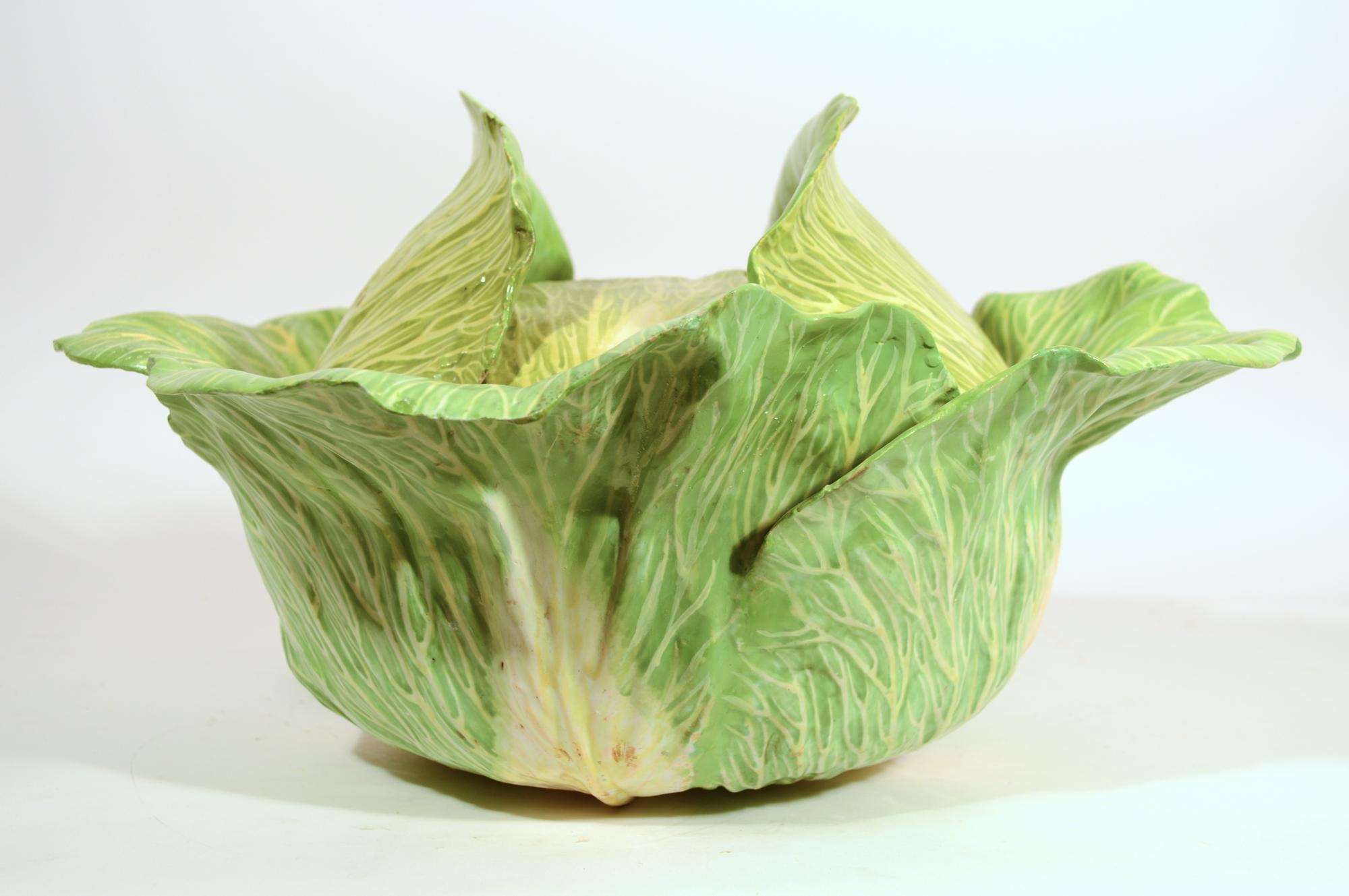 Georgian French Faience Tromp L'oeil Cabbage Leaf Tureen & Cover, Strasbourg