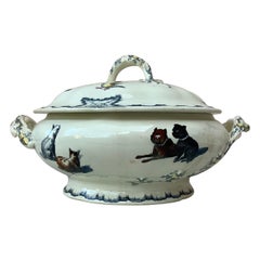 French Faience Tureen with Dogs and Cats Creil et Montereau, circa 1890