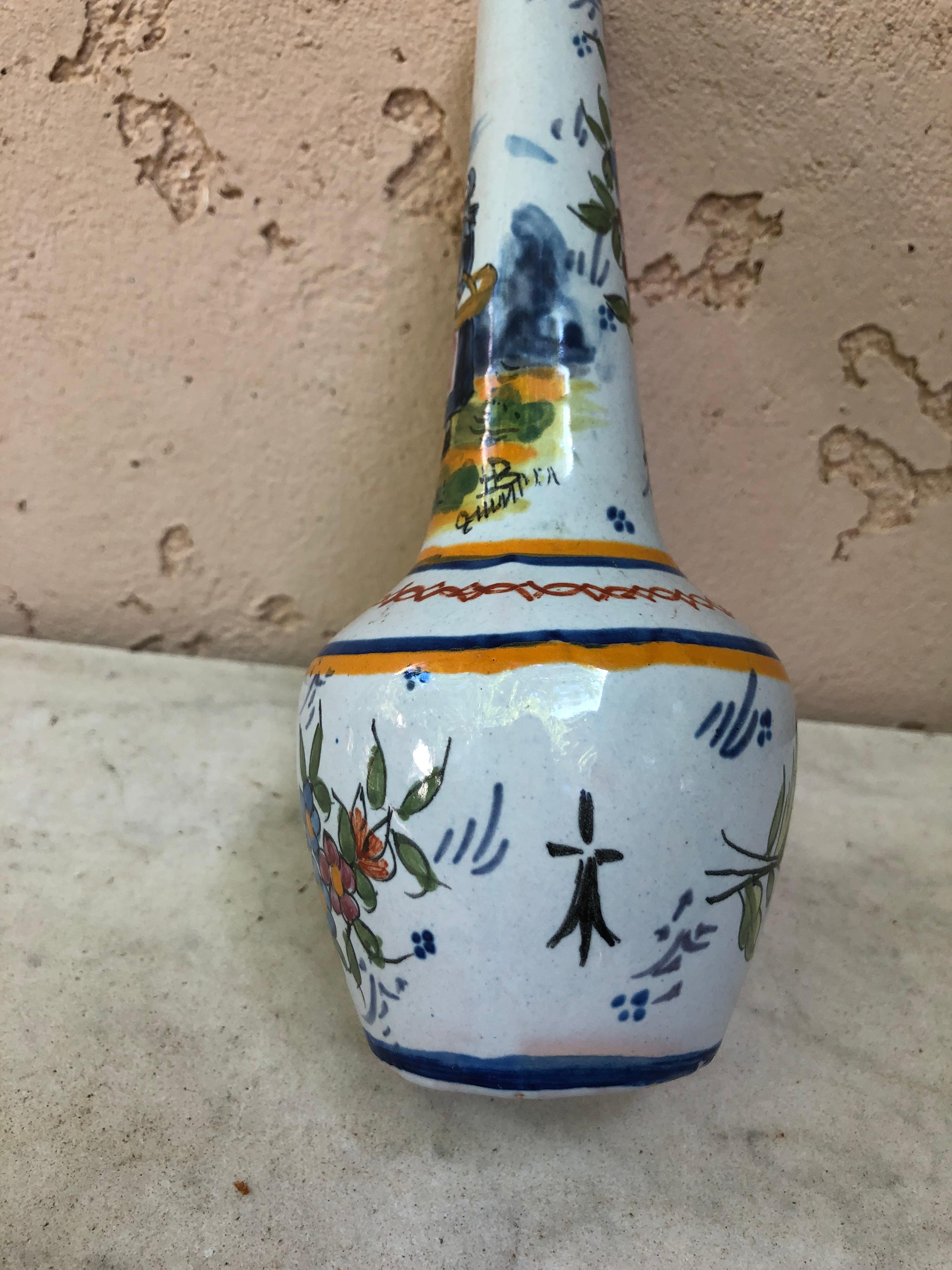 Rustic French Faience Vase HB Quimper, Circa 1900 For Sale