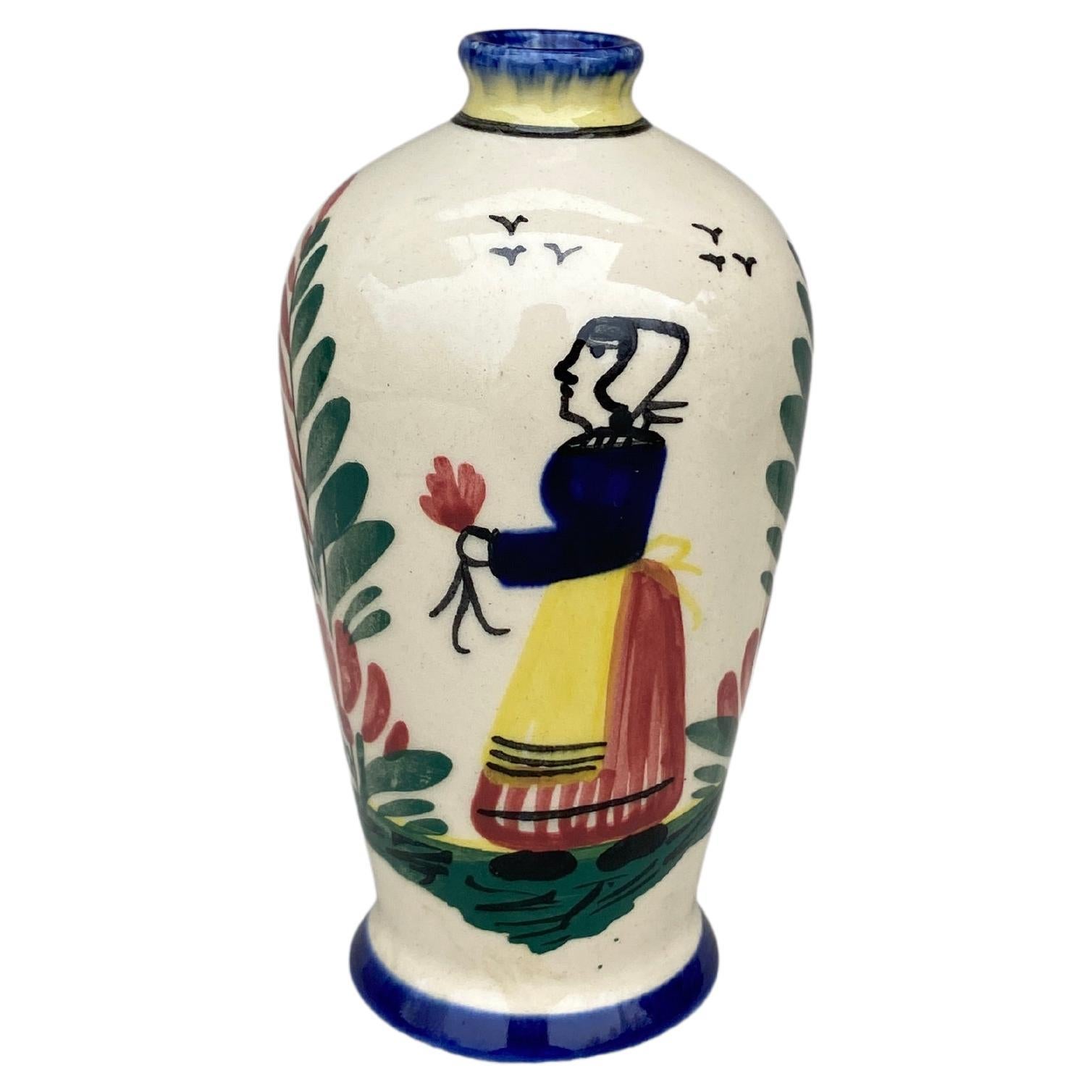 French Faience Vase HB Quimper, Circa 1920 For Sale