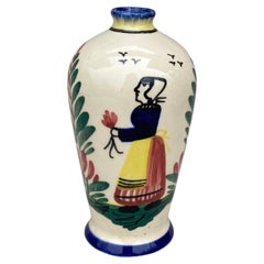 Antique French Faience Vase HB Quimper, Circa 1920