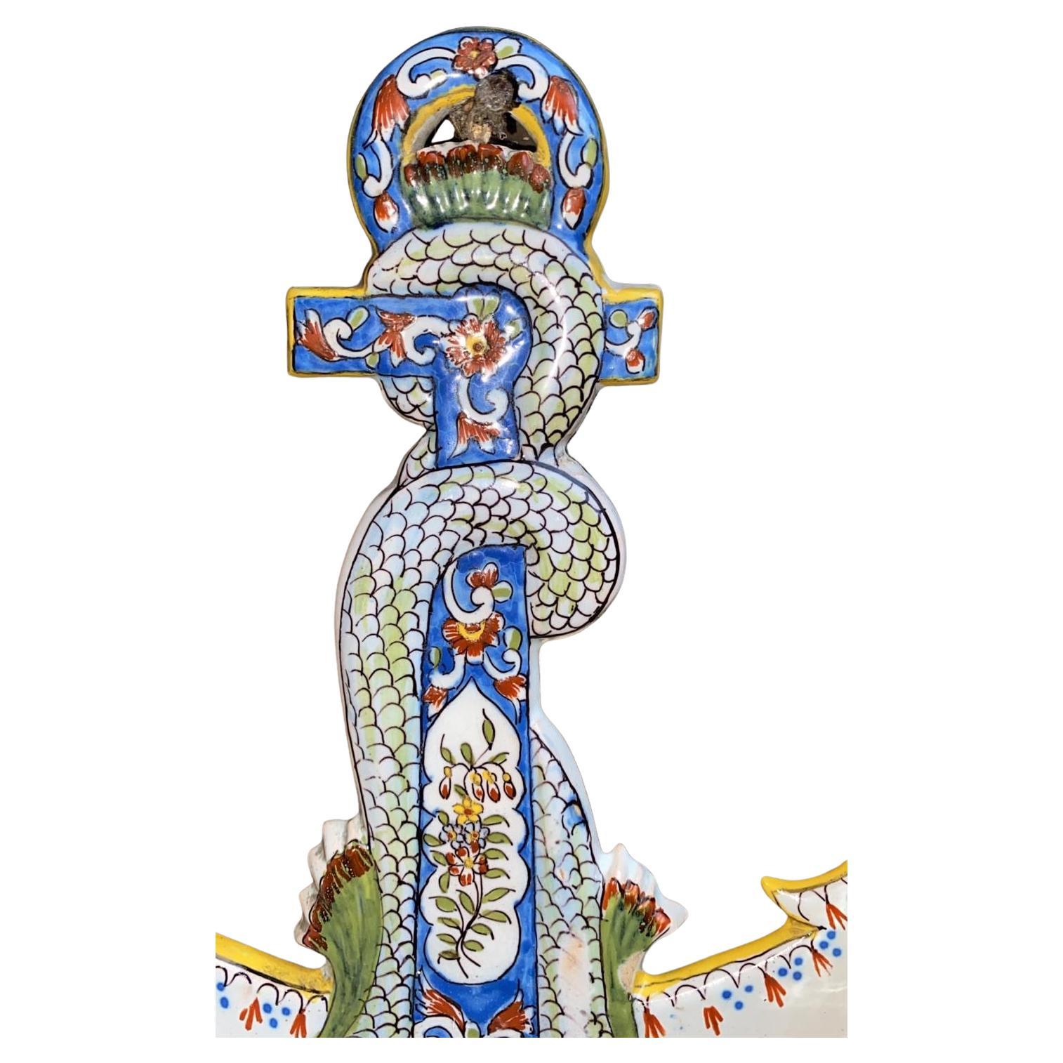 Ancla de bolsillo de pared de loza francesa Desvres Fourmaintraux, circa 1890 Francés en venta