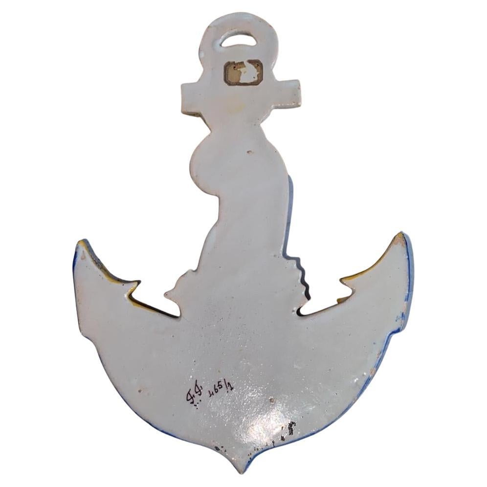 Ancla de bolsillo de pared de loza francesa Desvres Fourmaintraux, circa 1890 Fines del siglo XIX en venta