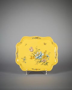French Faience Yellow Ground Pot-de-creme Set with Platter, circa 1890