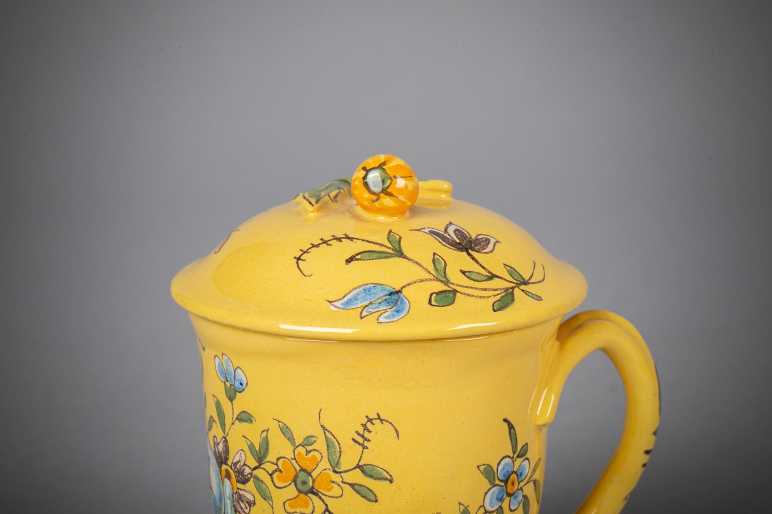 French Faience Yellow Ground Pot-de-creme Set with Platter, circa 1890 For Sale 1