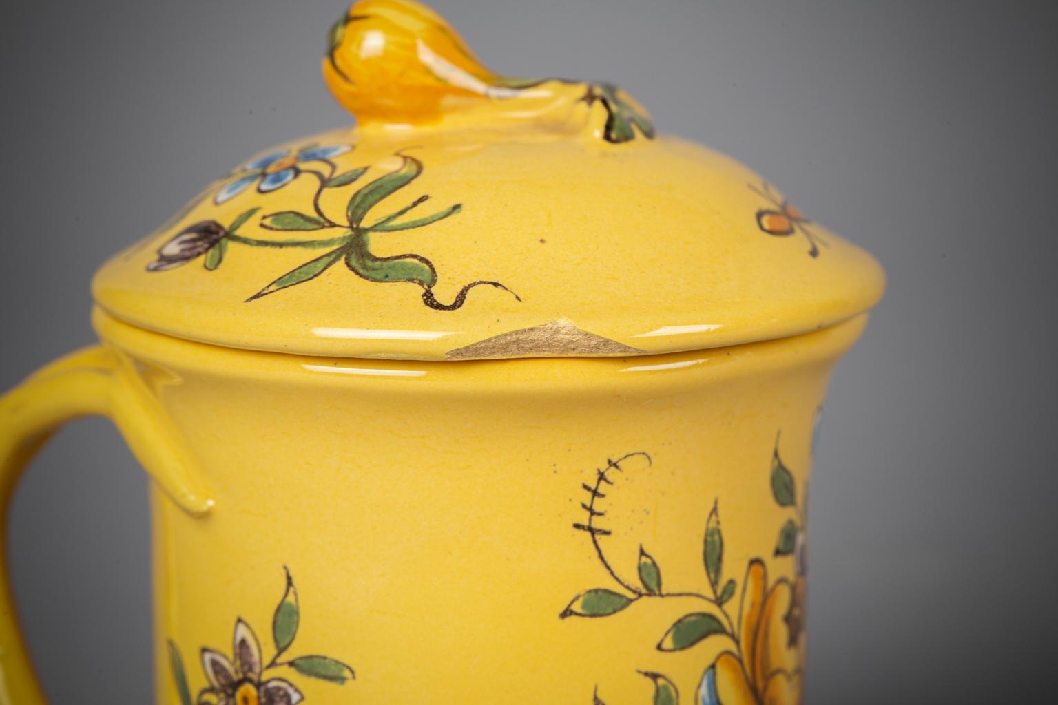 French Faience Yellow Ground Pot-de-creme Set with Platter, circa 1890 For Sale 2