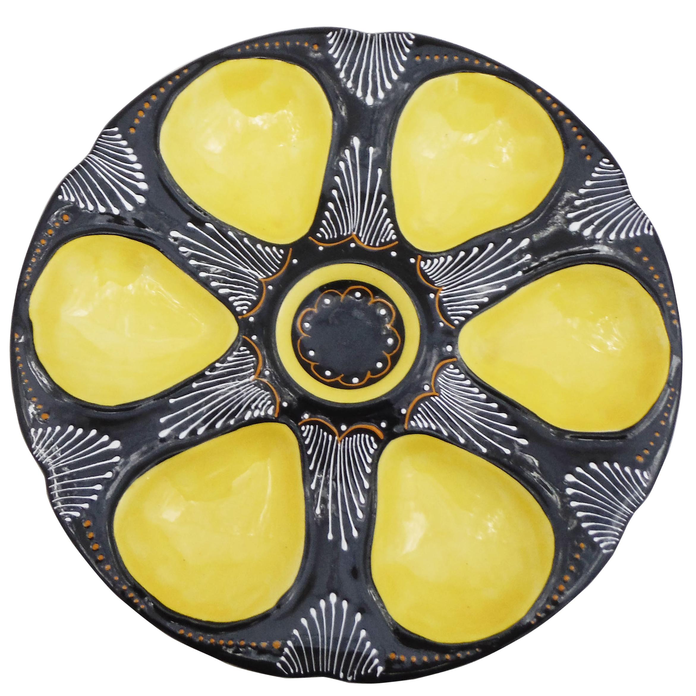 French Faience Yellow Oyster Plate Quimper, circa 1940