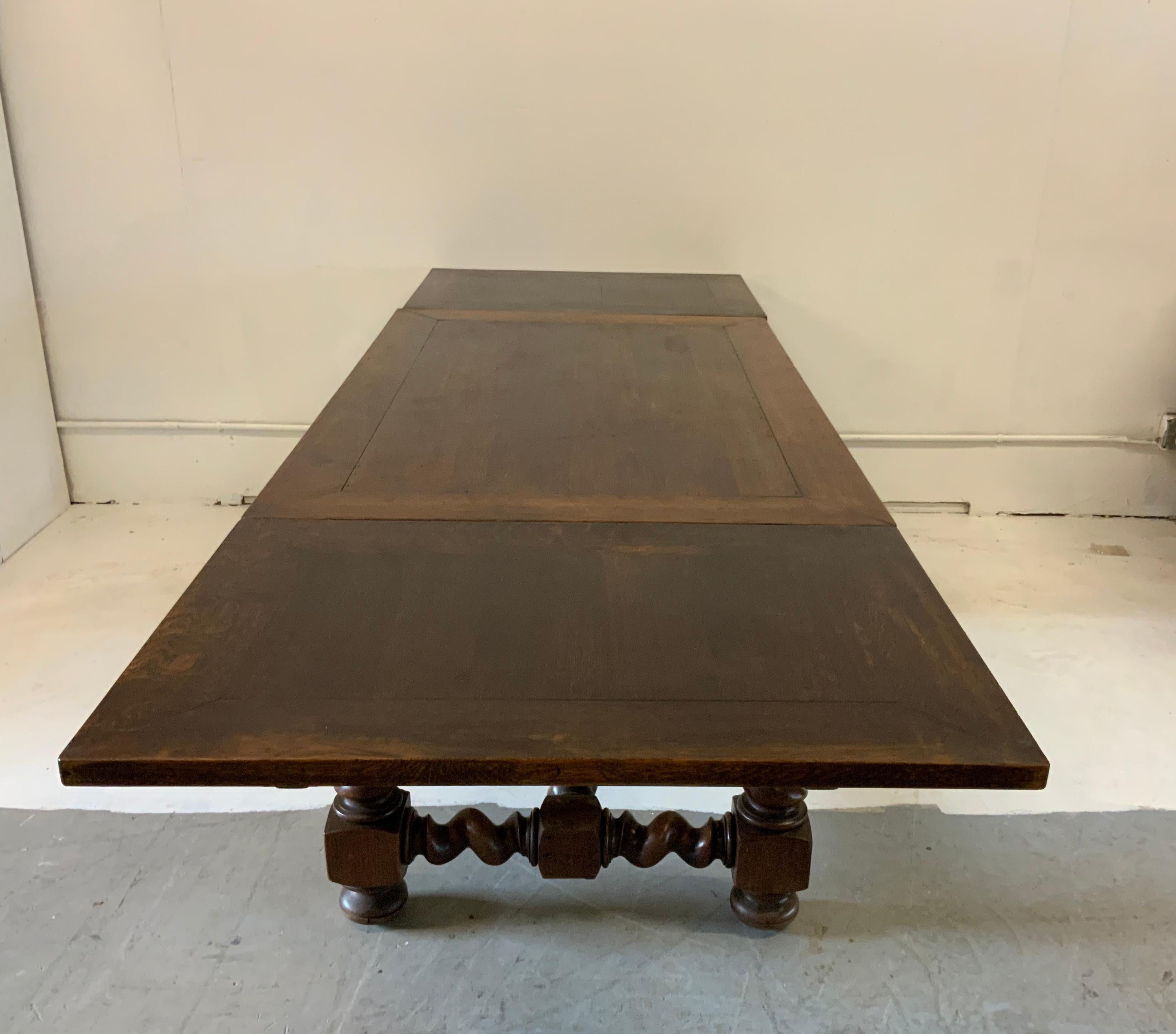 French Farm Dining Table Henry II Style, Varnished with 2 Slide Out Leaves 3