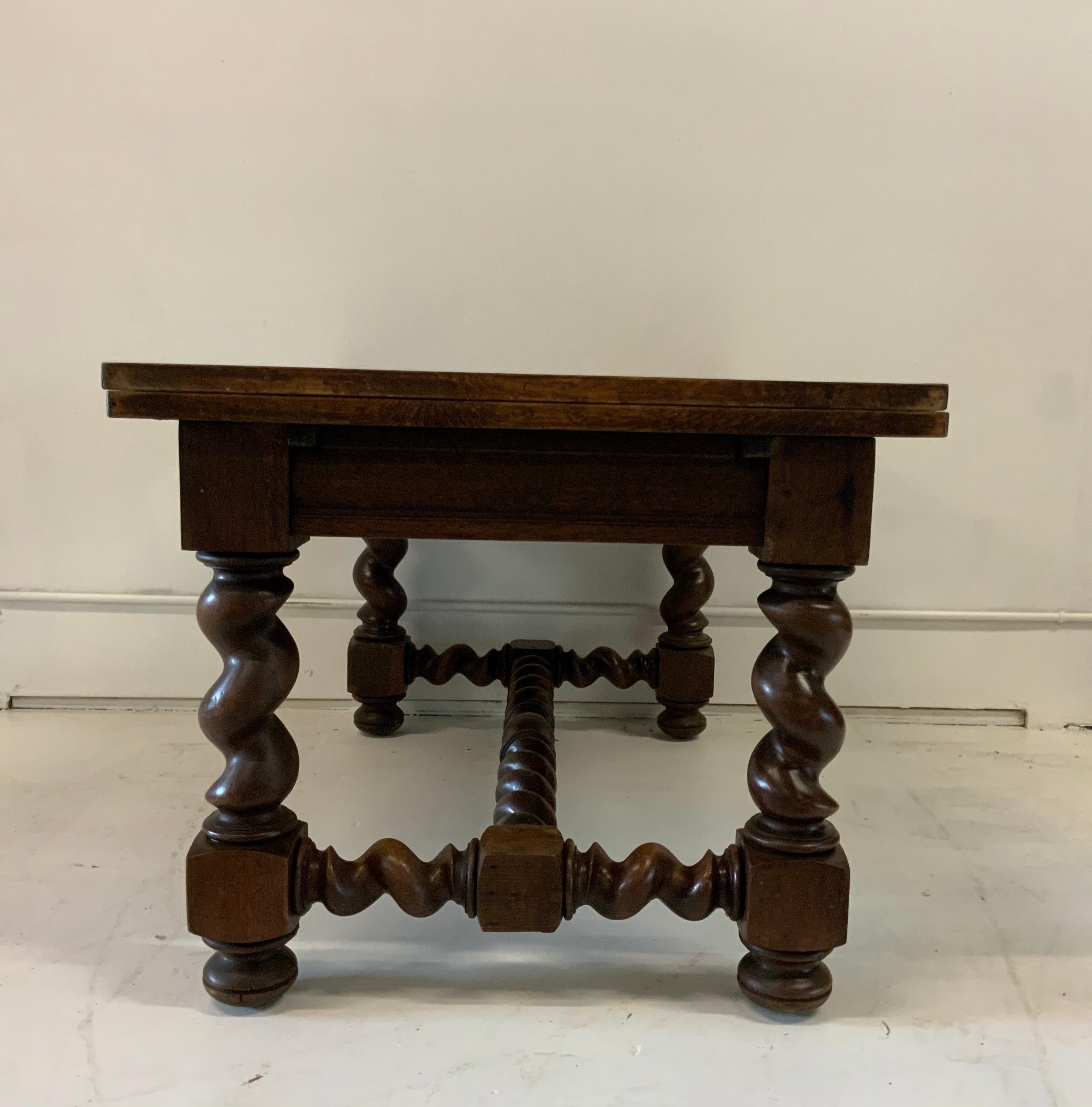 French Farm Dining Table Henry II Style, Varnished with 2 Slide Out Leaves 5