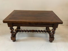 French Farm Dining Table Henry II Style, Varnished with 2 Slide Out Leaves
