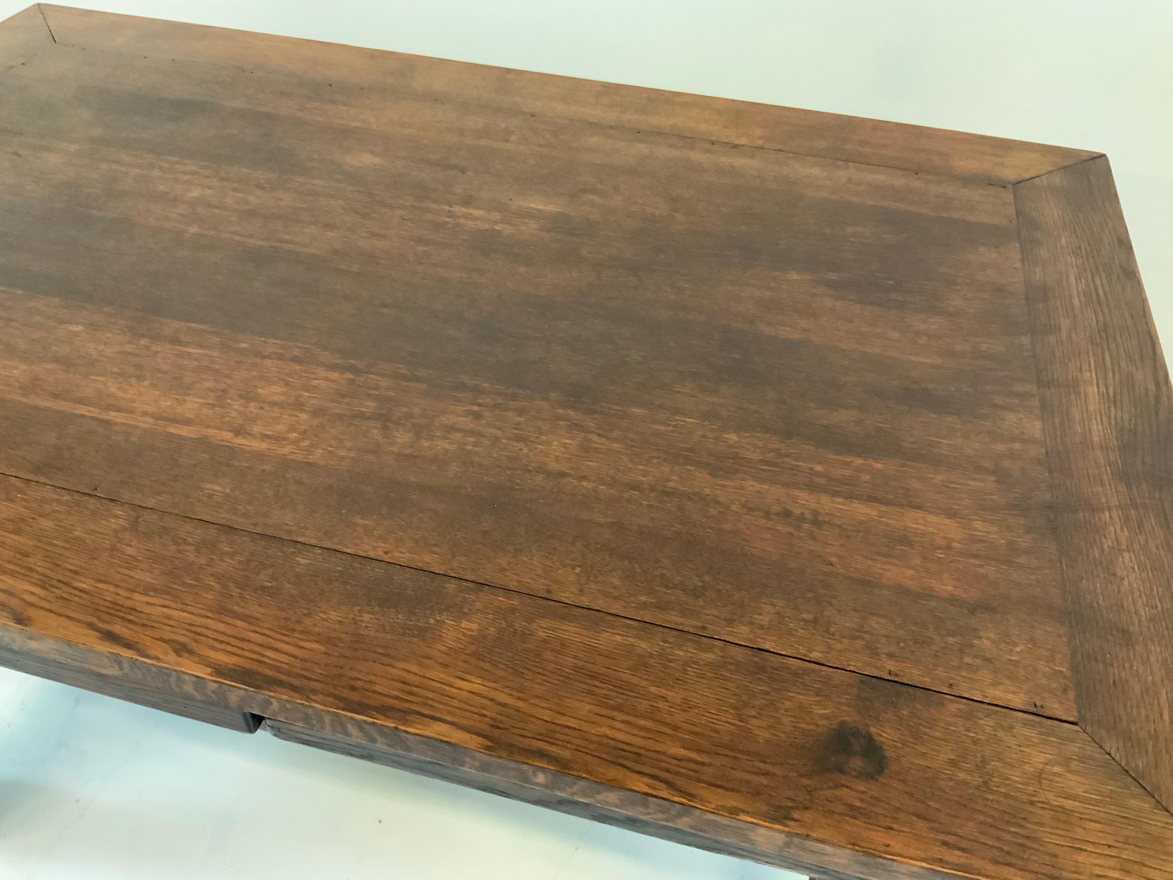 French Farm Dining Table Henry II Style, Varnished with 2 Slide Out Leaves In Good Condition In Stuart, FL