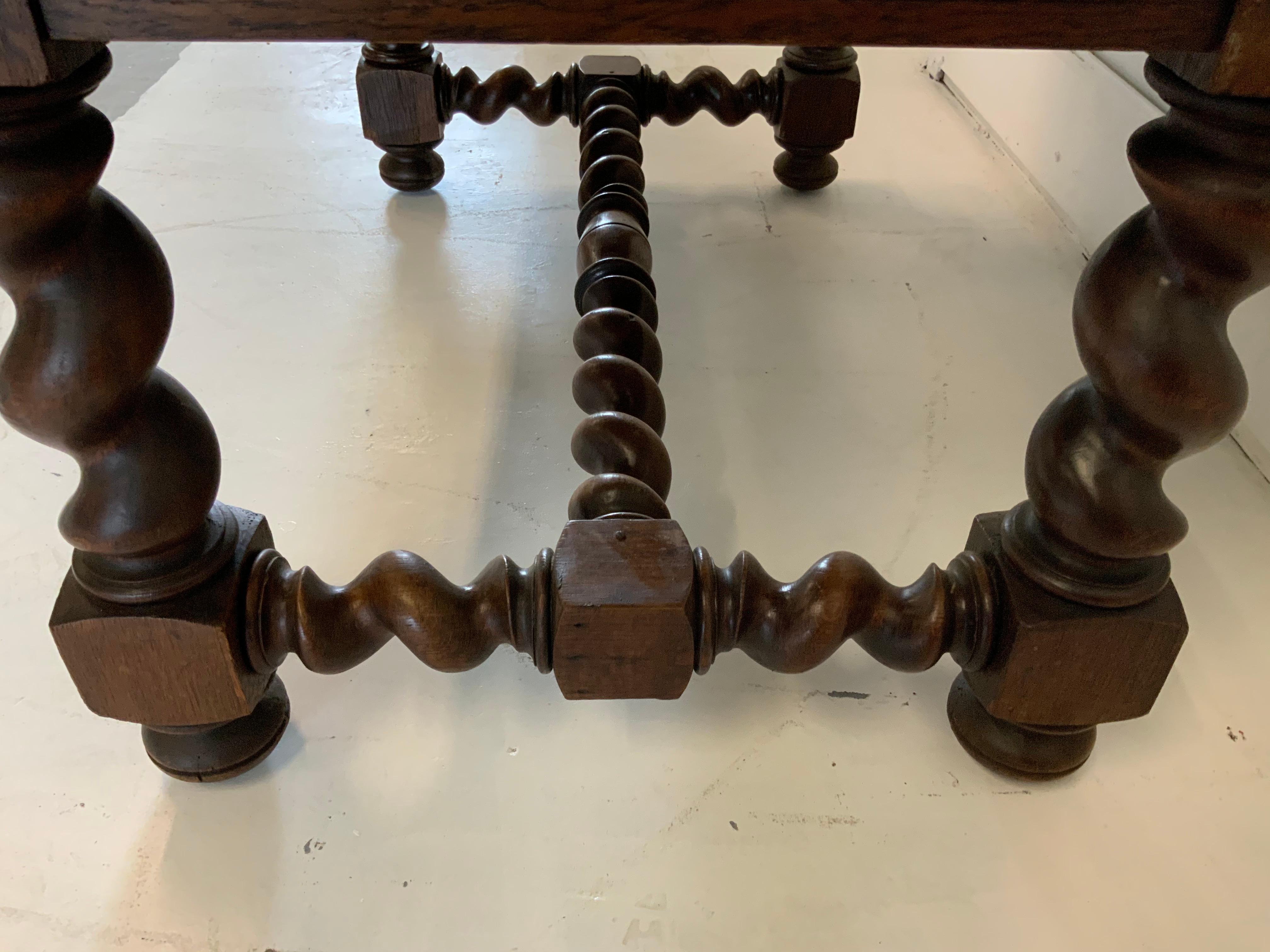 Oak French Farm Dining Table Henry II Style, Varnished with 2 Slide Out Leaves