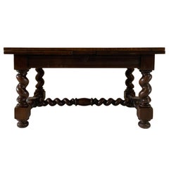 French Farm Dining Table Henry II Style, Varnished with 2 Slide Out Leaves