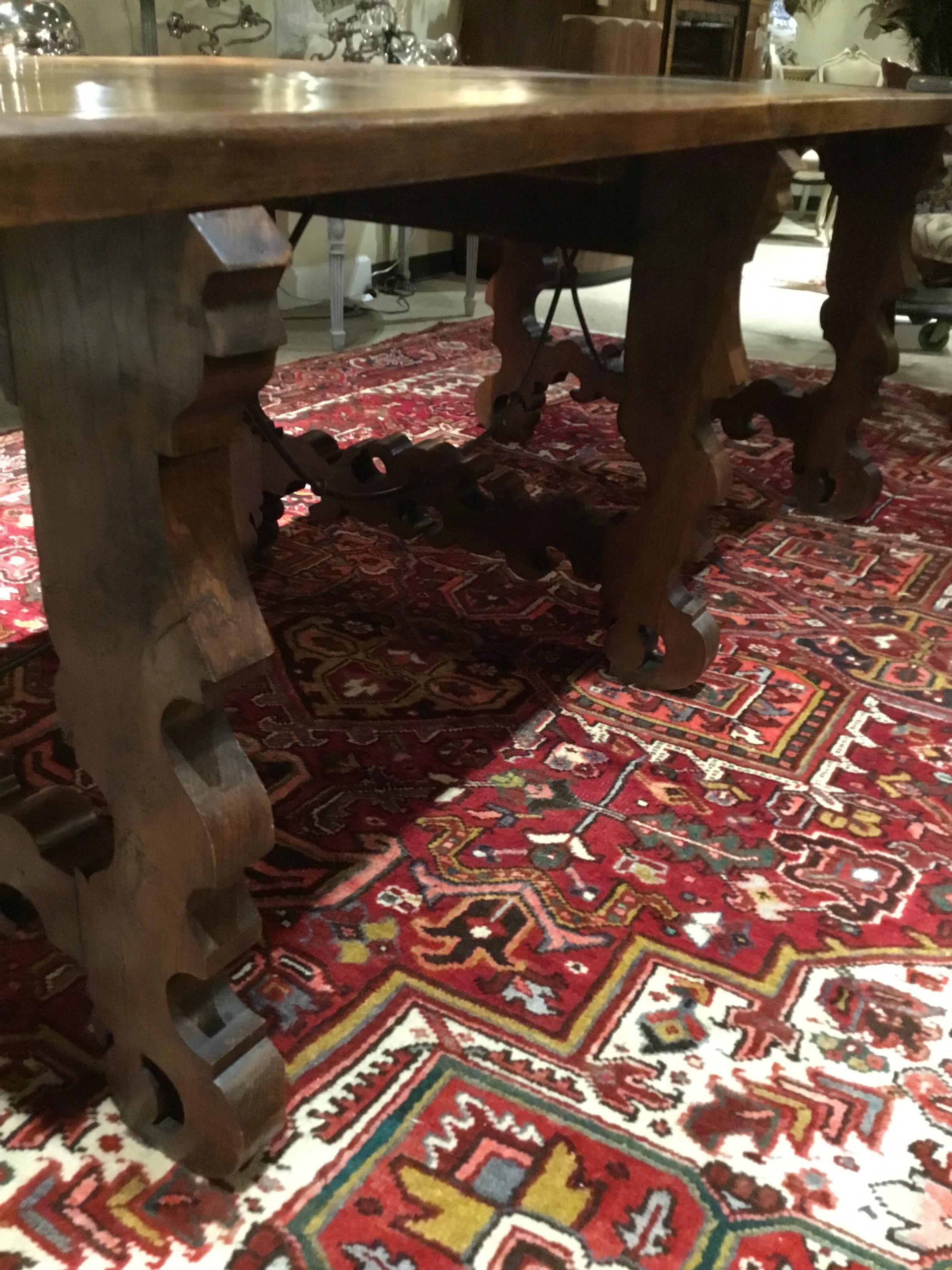 French Farm House Table, 19th Century with Ox Bow Ends and Iron Stretchers For Sale 1