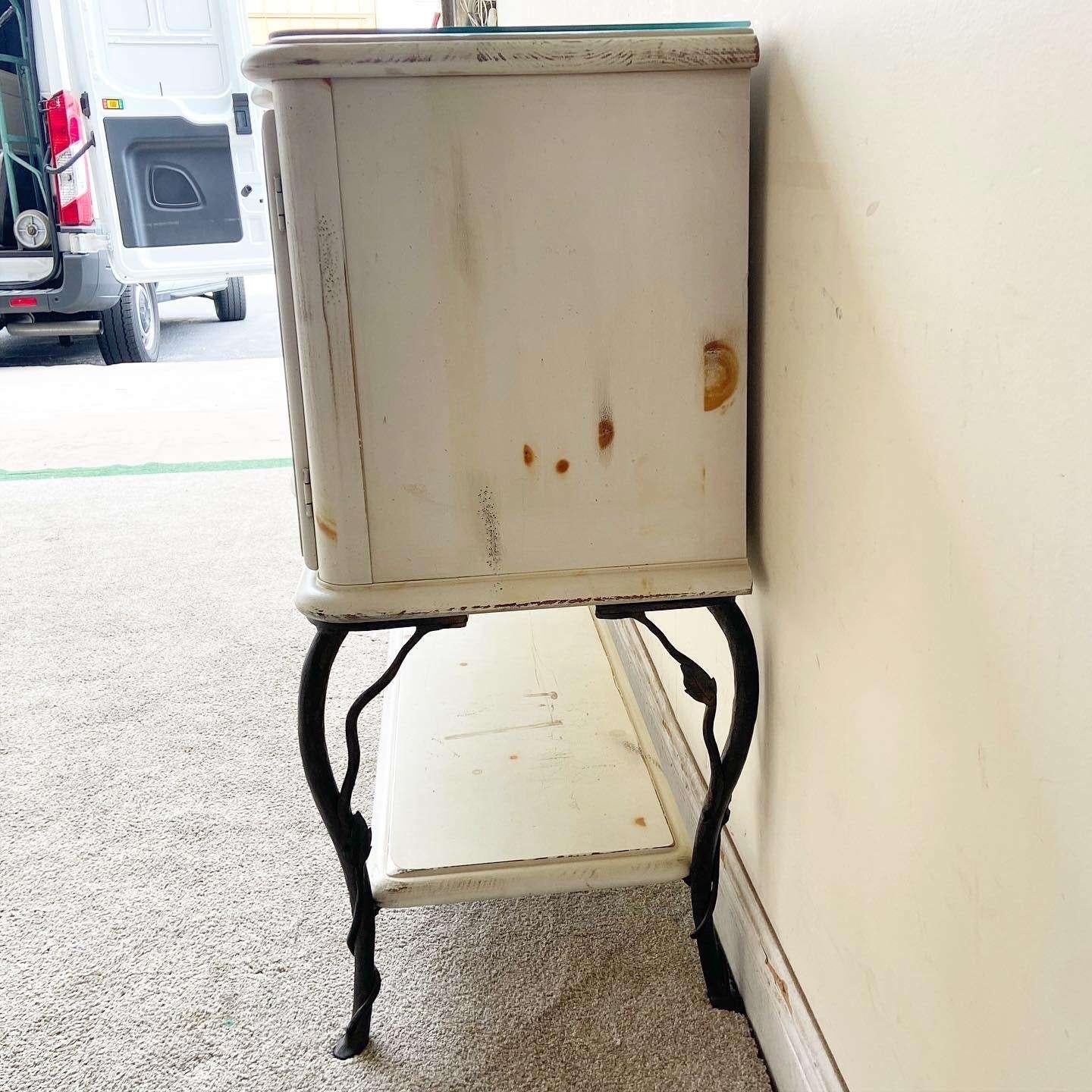 Late 20th Century French Farm House White Credenza With Iron Legs For Sale