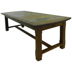 French Farm Table Inset Stone Tiles Late 20th Century Shaker Style FREE SHIPPING