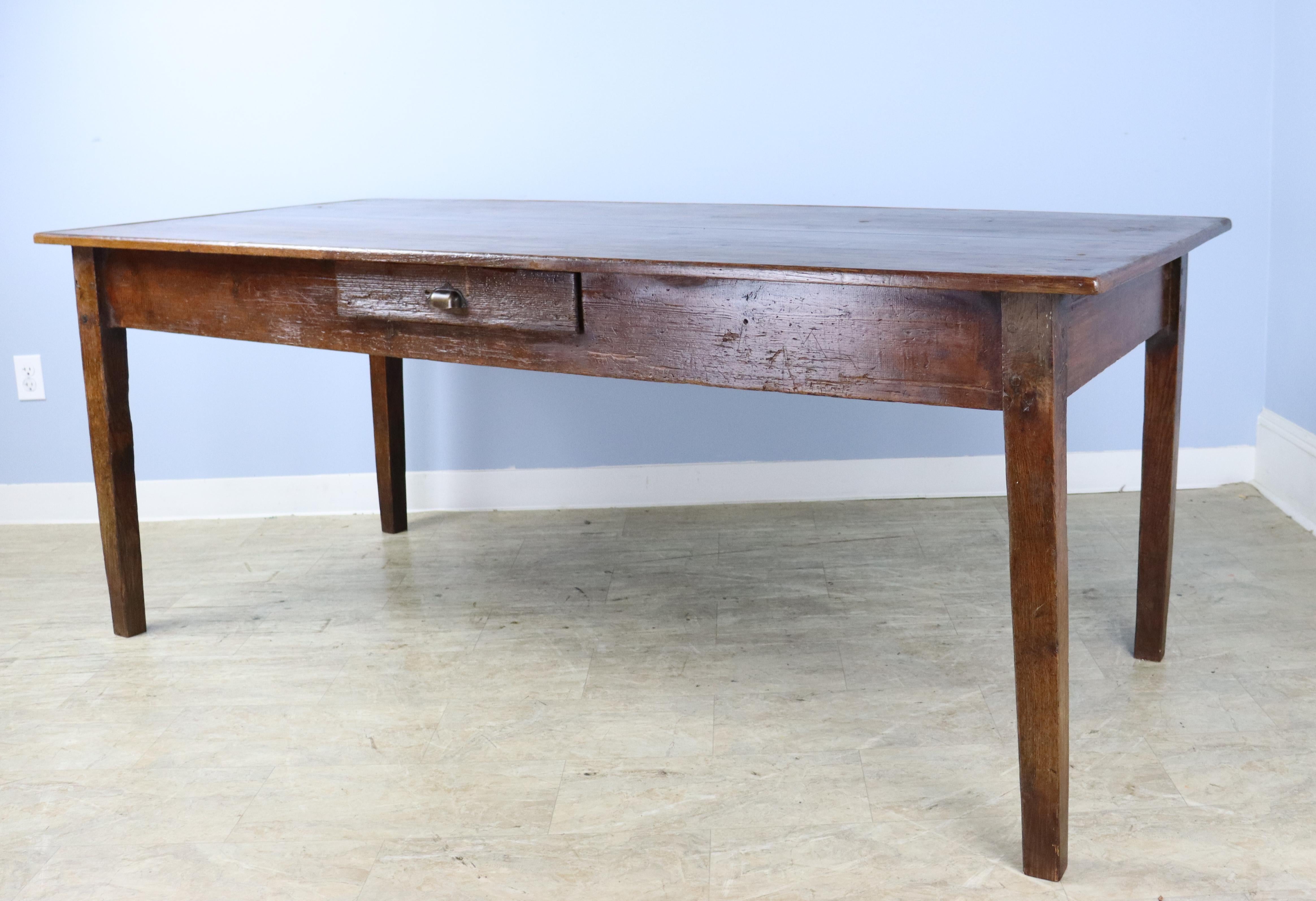 19th Century French Farm Table with Chestnut Base, Pine Top with Decorative Edge For Sale