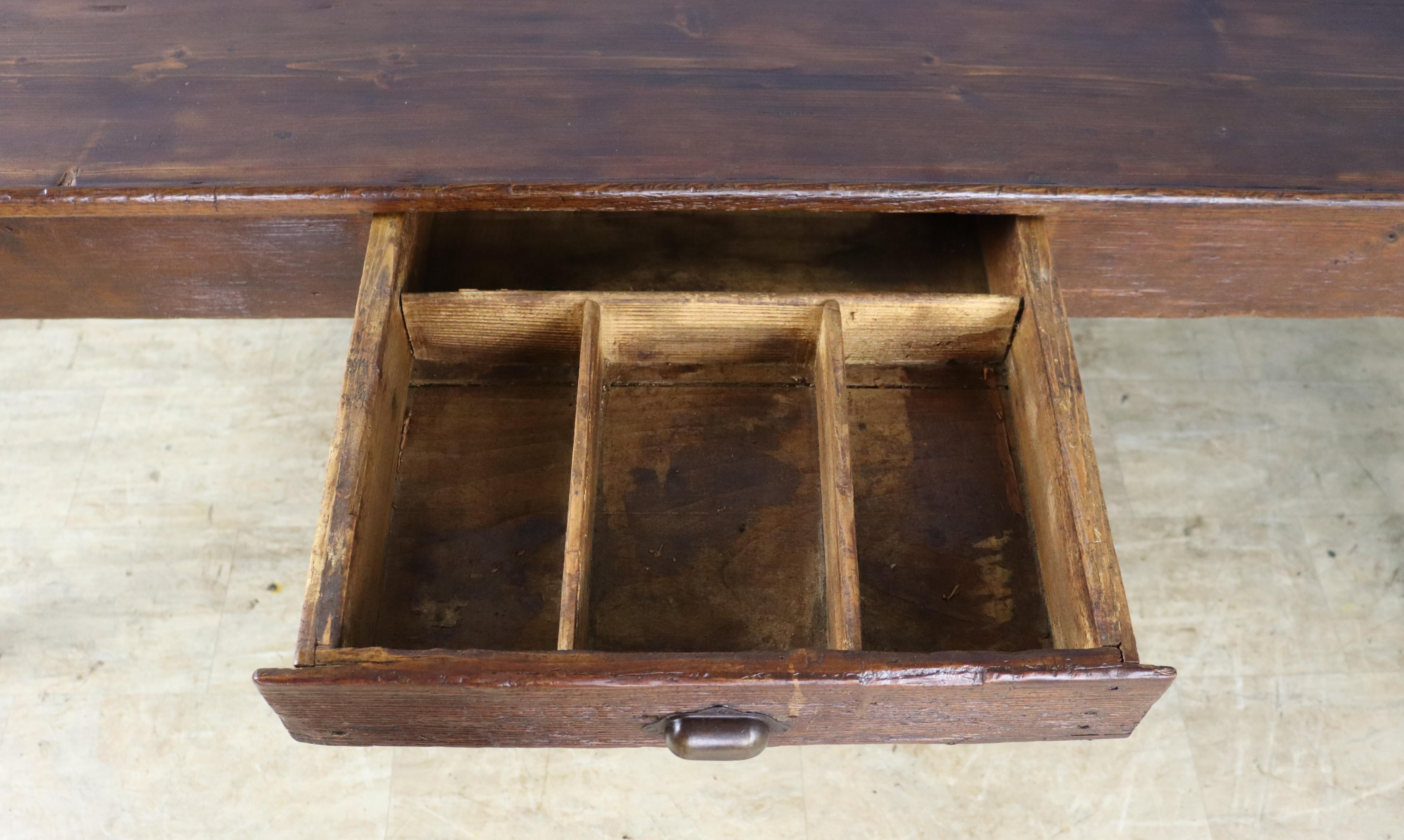 French Farm Table with Chestnut Base, Pine Top with Decorative Edge For Sale 5