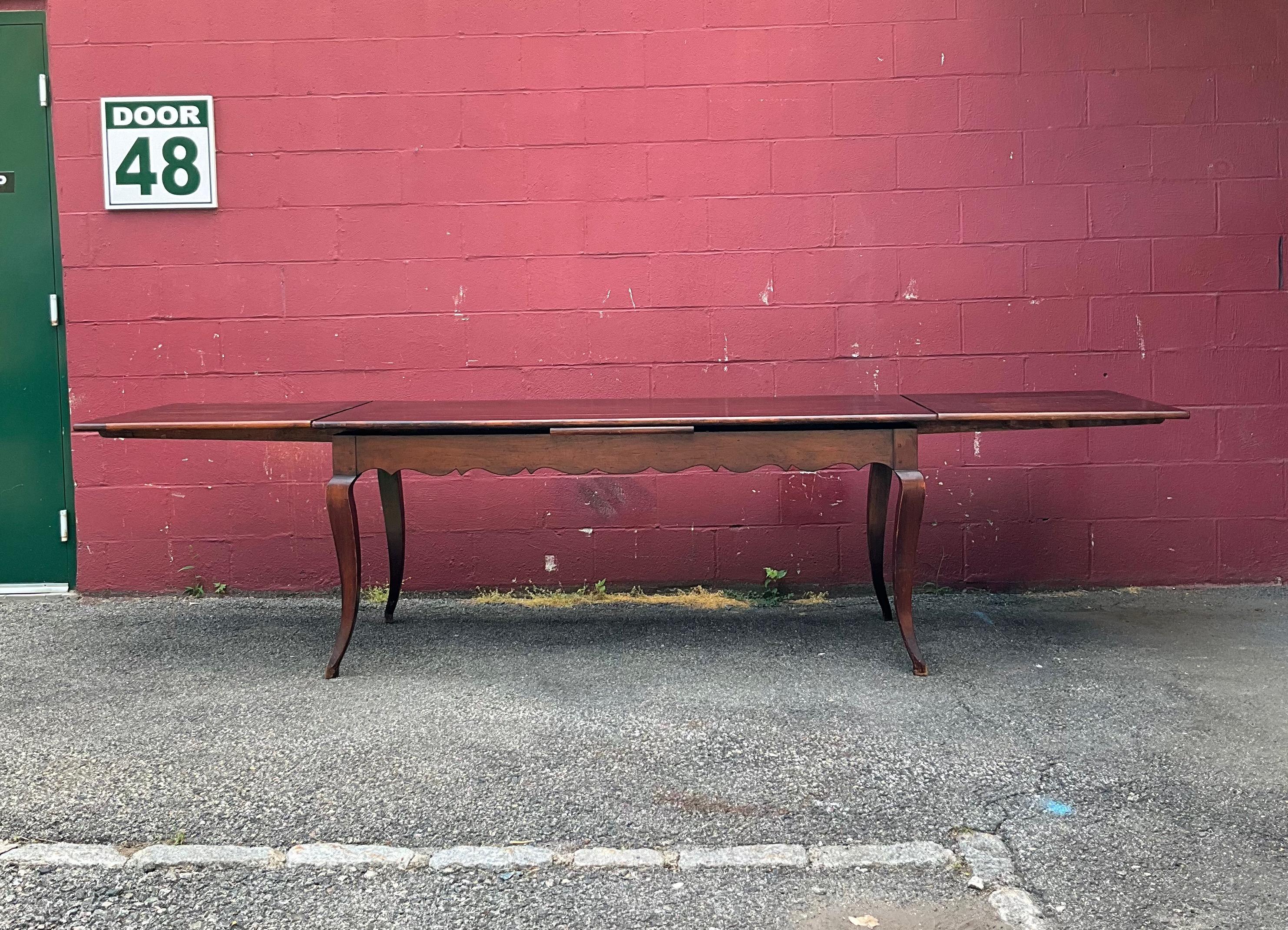 Walnut French Farm Table with Leaves For Sale