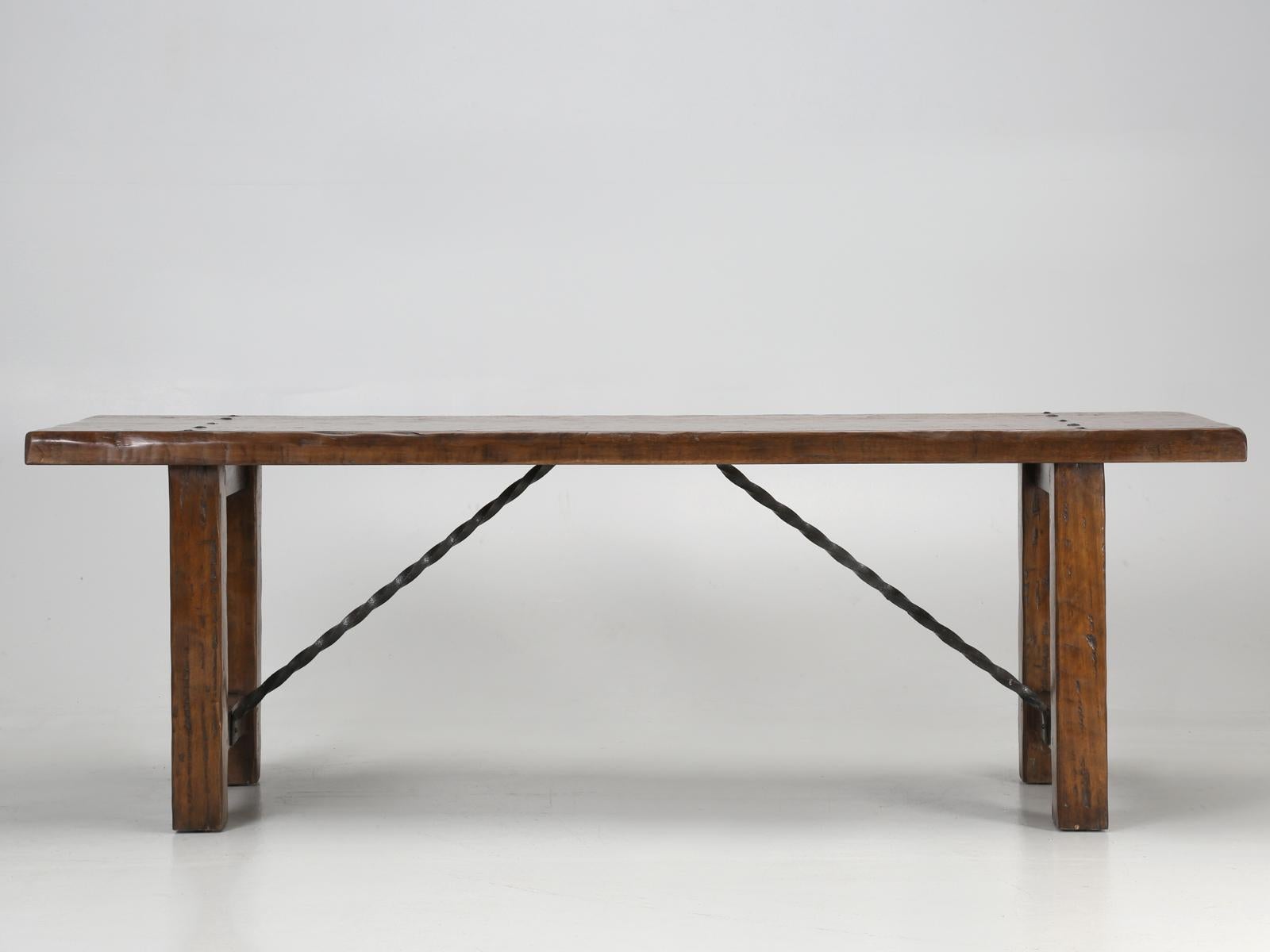 Wood French Farm Table with a Pair of Matching Benches 