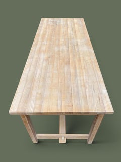 French Farmhouse Dining Table, Bleached Ash, Trestle Base, 1950s