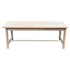 French Farmhouse Dining Table, Bleached Ash, Trestle Base, 1950s