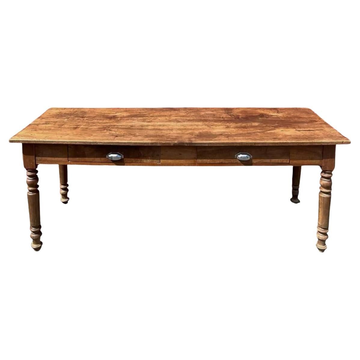 French Farmhouse Dining Table  Late 19th Century  Solid Oak For Sale