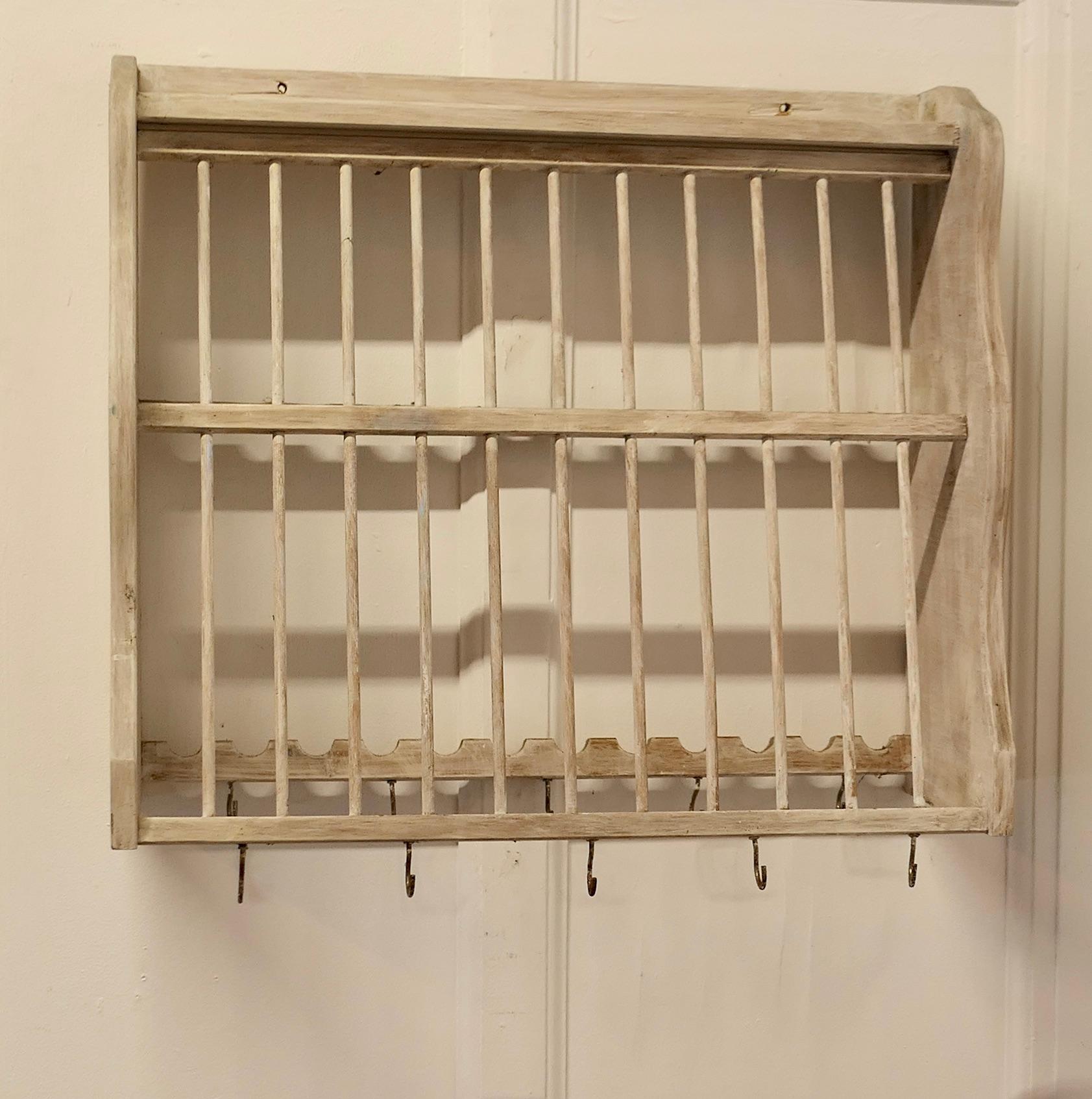 Country French Farmhouse Pine Plate Rack  This useful piece hangs on the wall and drains For Sale