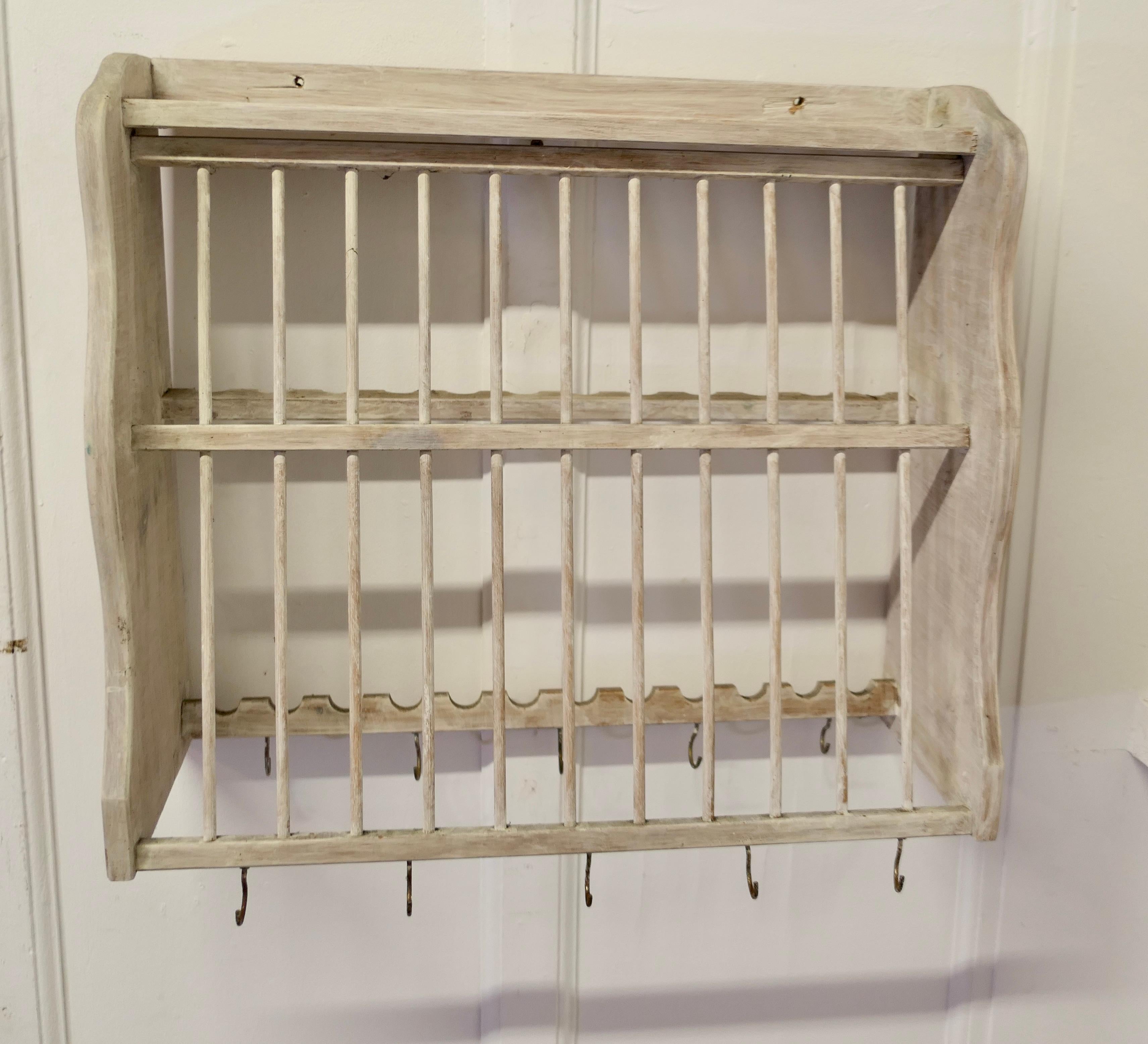 French Farmhouse Pine Plate Rack  This useful piece hangs on the wall and drains For Sale 1
