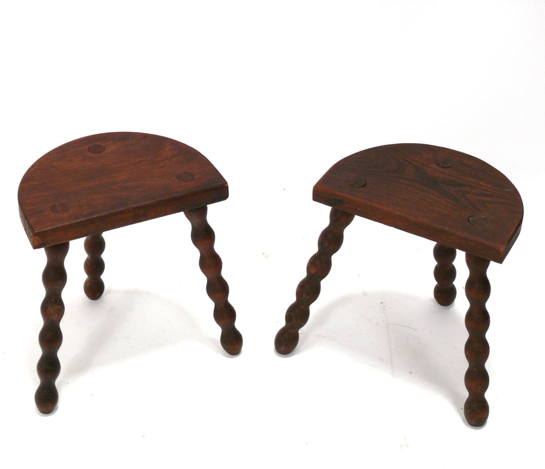 Selection of French Farmhouse stools, in the manner of Charlotte Perriand, France, circa 1950s. They retain their warm original patina. They are priced at $850 each or $1500 for the pair.