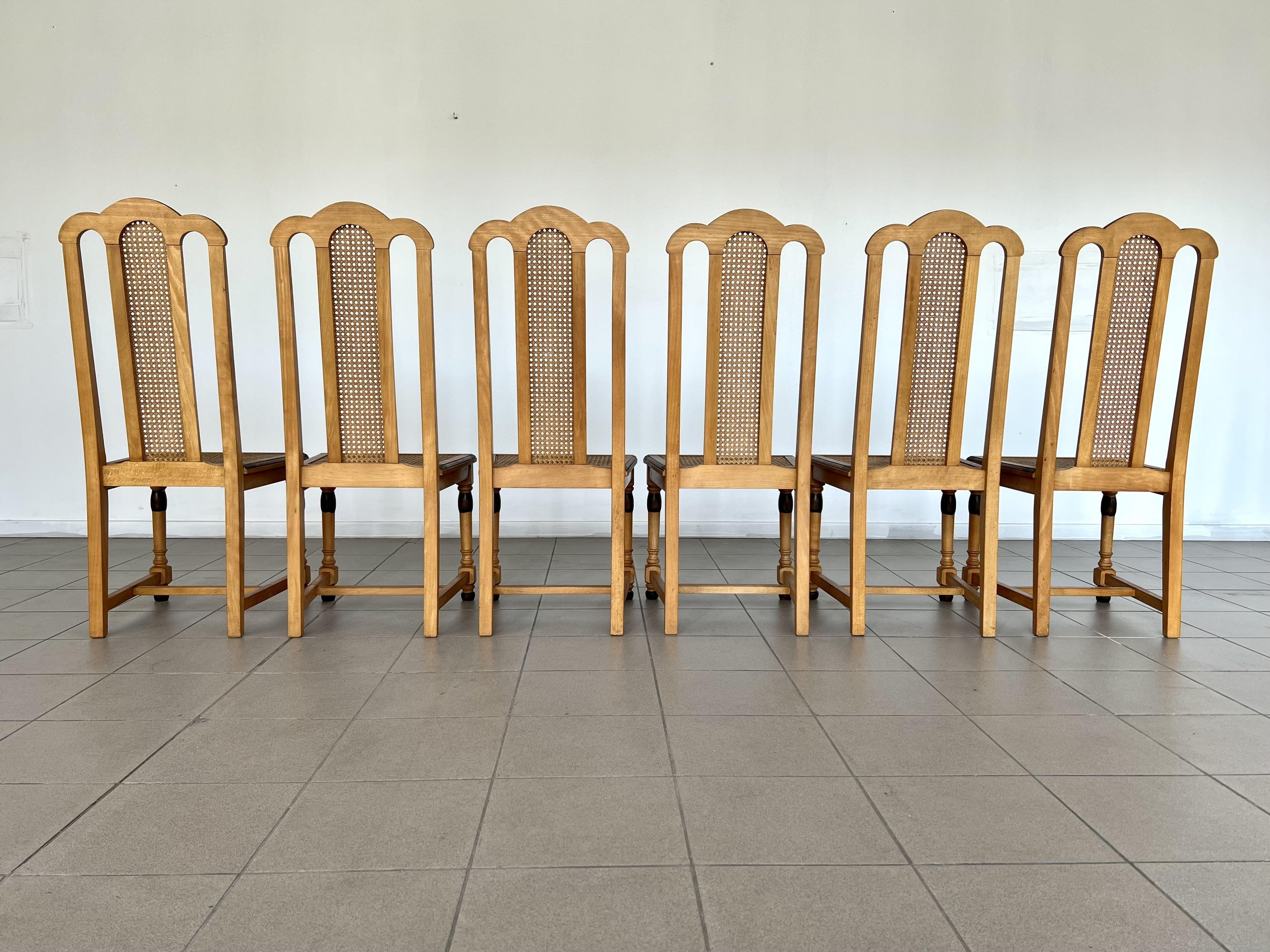 French Farmhouse Style Oak Cane Dining Chairs - Set of 6 For Sale 7