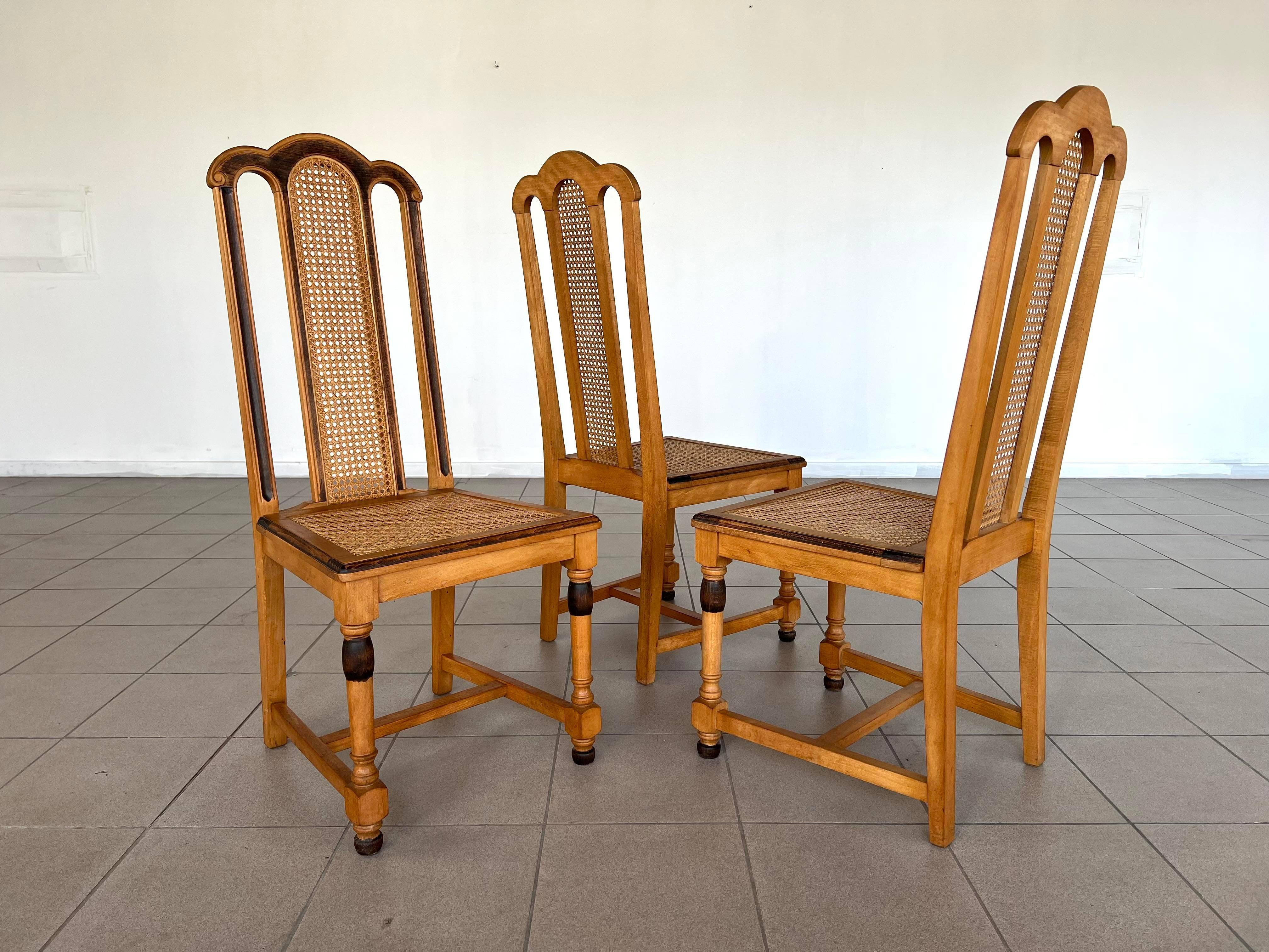 French Farmhouse Style Oak Cane Dining Chairs - Set of 6 For Sale 3