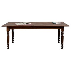 French Farmhouse Table in Solid Walnut with Turned Legs, 1920s