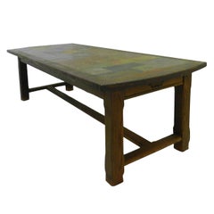 French Farmhouse Table Refectory Shaker Style Stone Tiled Top Early 20th Century