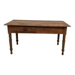 French Farmhouse Work Table in Solid Pine with Two Drawers, 1950s