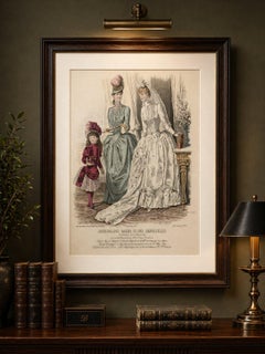 French Fashion Print, Bridal Scene with Ladies & Child, c.1887