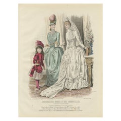 French Fashion Print, Bridal Scene with Ladies & Child, c.1887