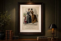 French Fashion Print, Interior Mirror Scene, Parisian Ladies, c.1887