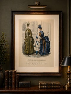 French Fashion Print, Parisian Ladies & Child Interior Scene, c.1887