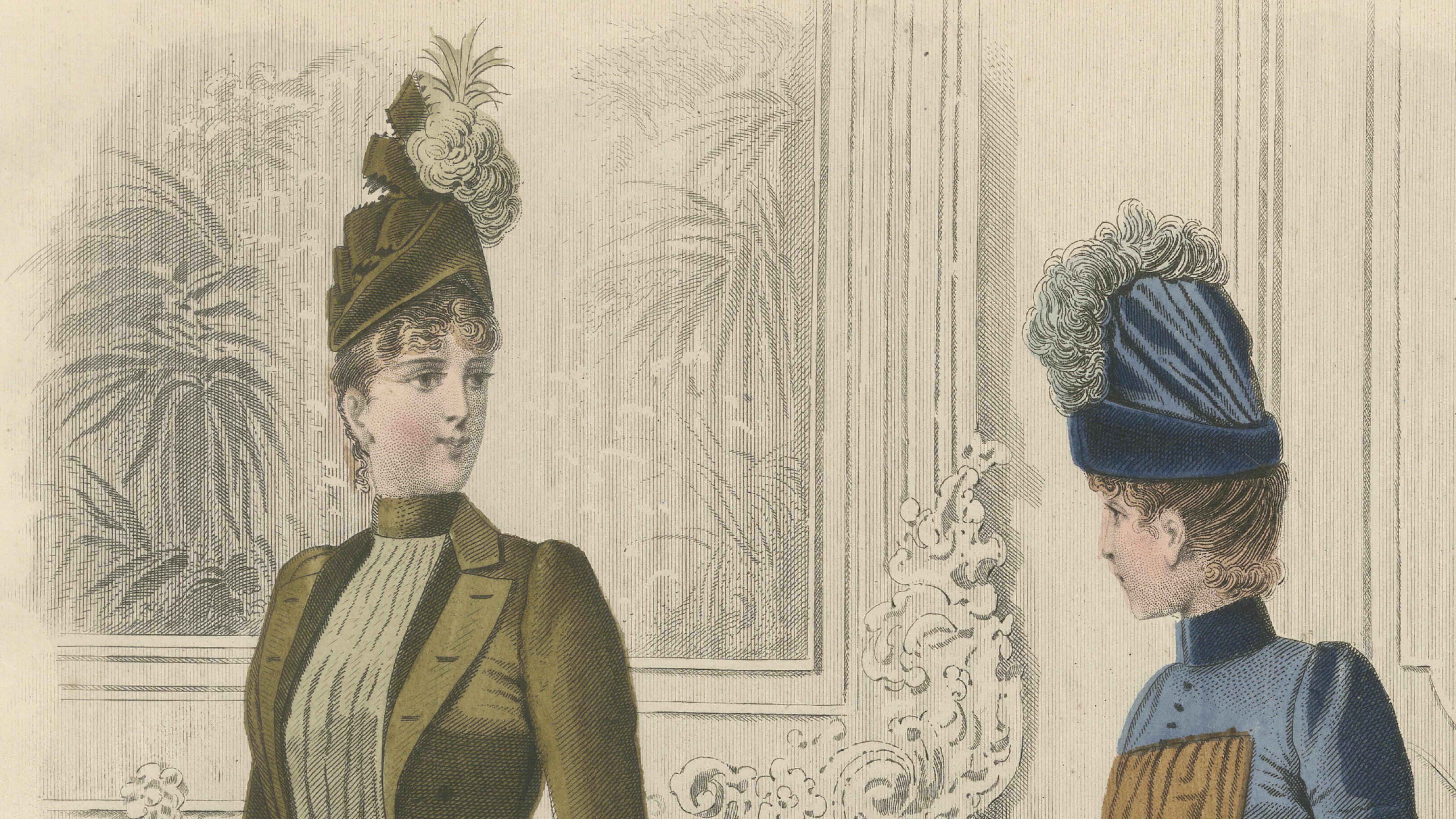 French Fashion Print, Parisian Ladies & Child Interior Scene, c.1887